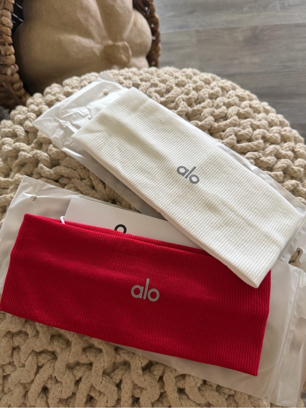 Yoga Ribbed Headband Set - White & Red